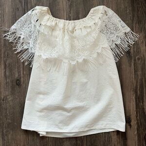 Lace-trim Cotton Crochet Off Shoulder Blouse White M/L